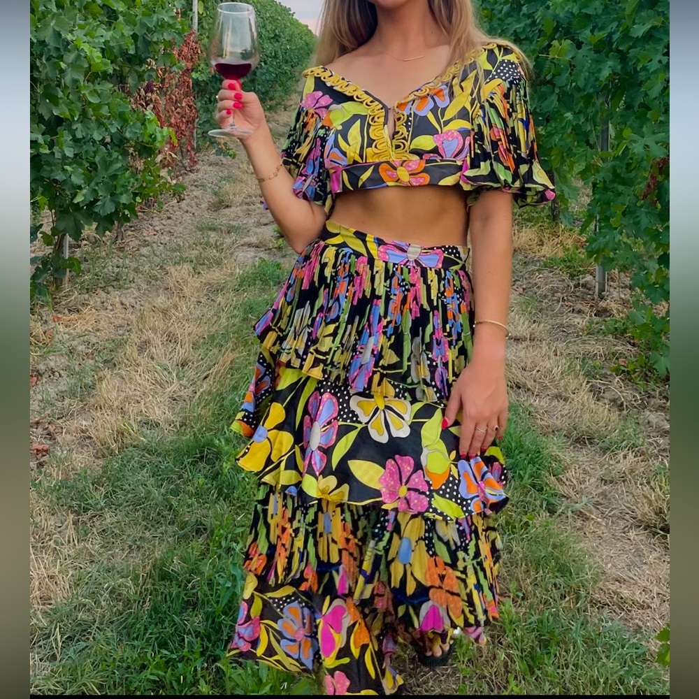Celiab pasiflora ruffle top and skirt set
